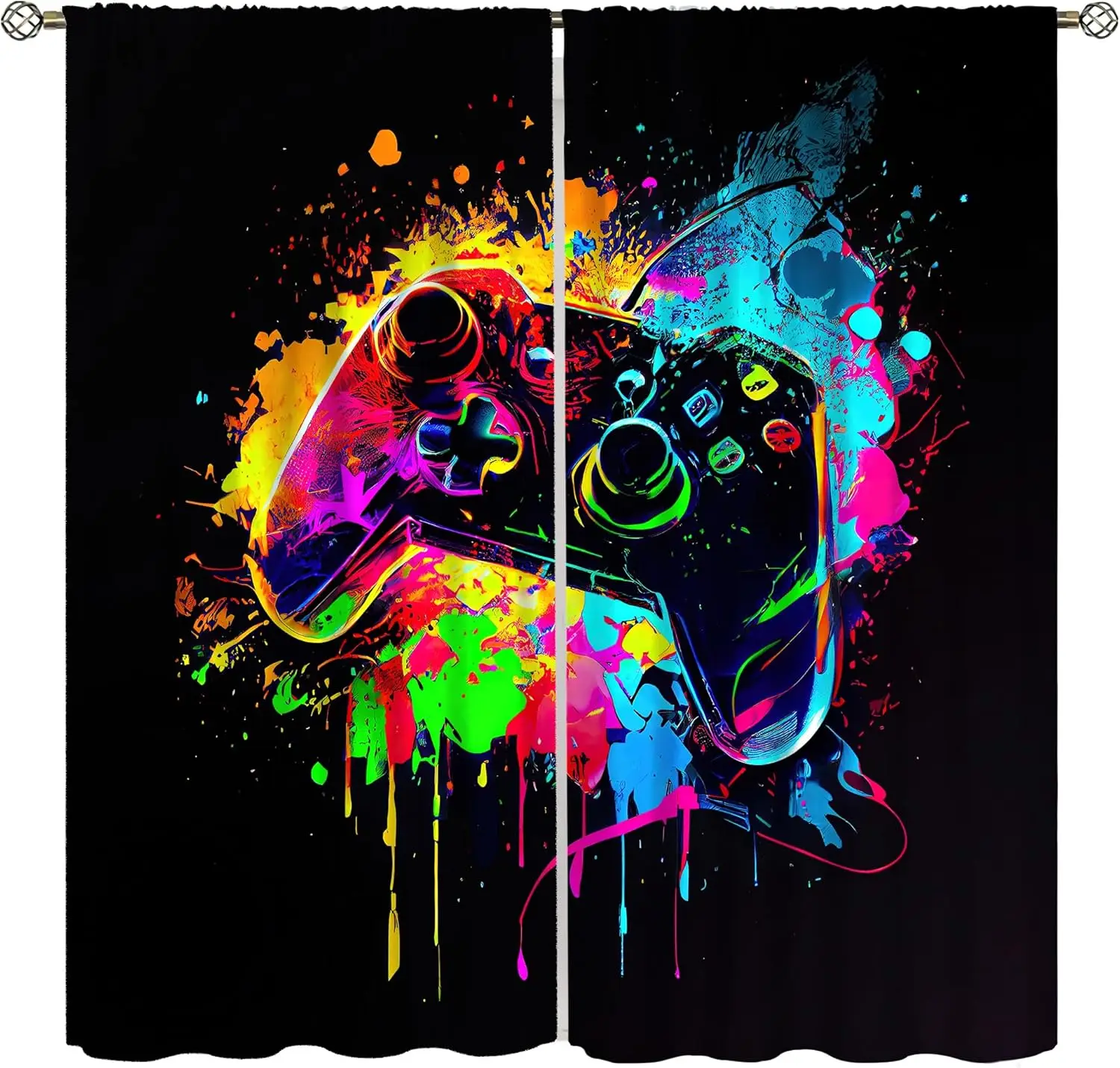 Boys Gaming Curtains Red Gamer Curtains for Kids Modern Video Games Windows Treatments Rod Pocket Drapes for Teenager Nursery