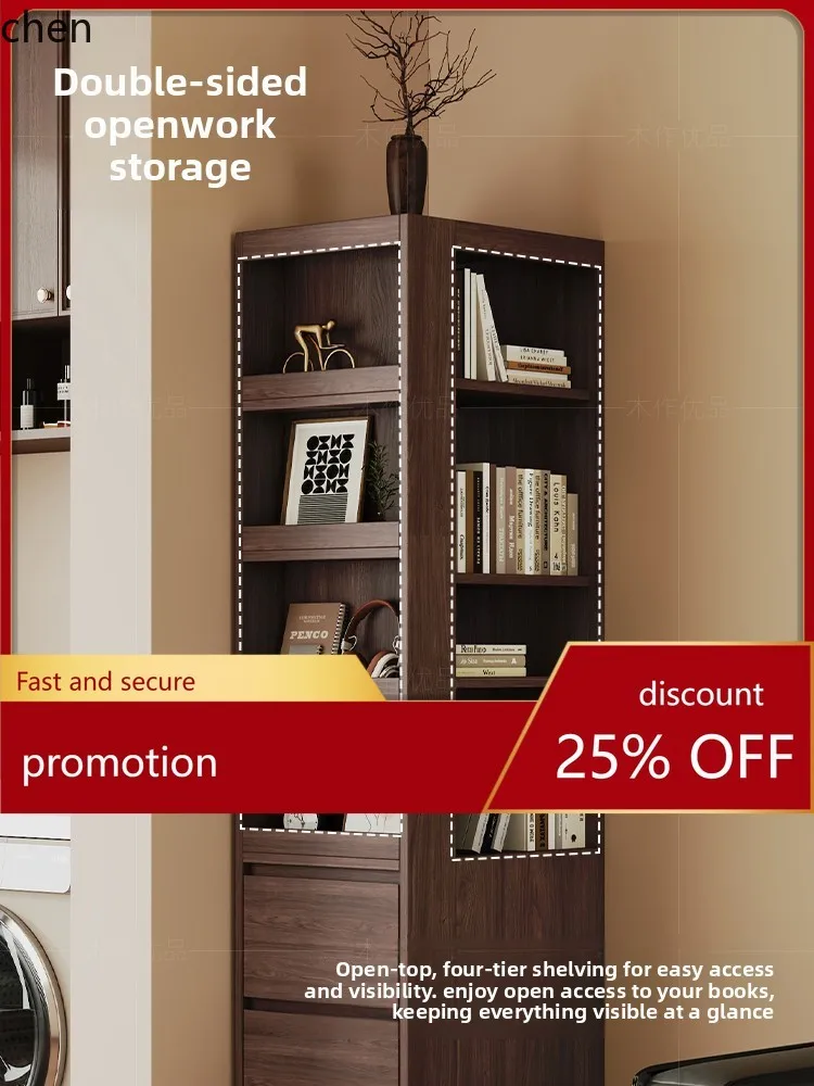 HT Vintage Style Bookshelf Ultra Narrow Corner Storage Cabinet Floor Bookcase Sofa Side Gap Storage Cabinet
