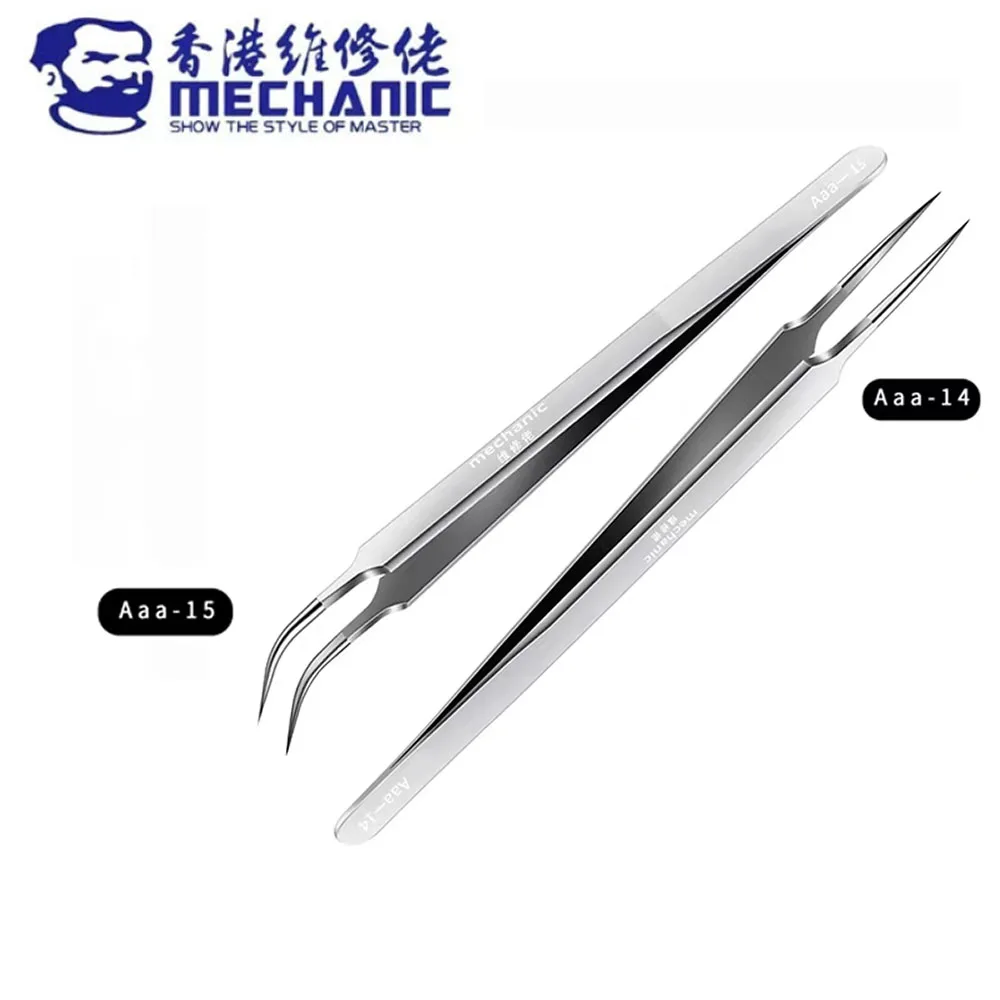 MECHANIC AAA-14 AAA-15 Extended Tweezers High Hardness Stainless Steel Anti-static Tweezers For PCB IC Mainboard Repair Work