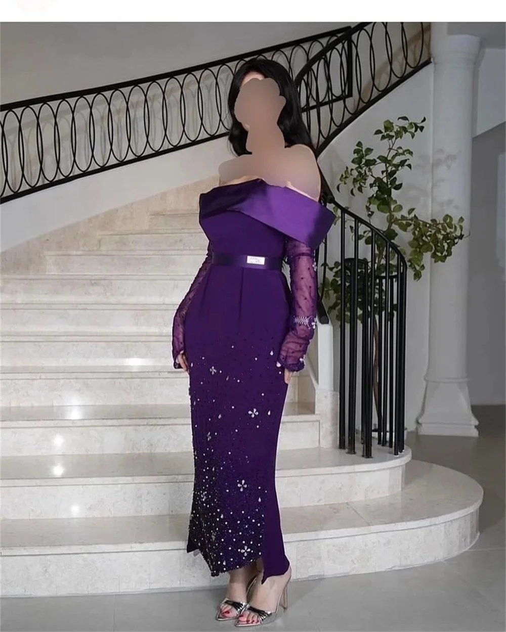 Violet perlé manches longues sur mesure Occasion robe robes de soirée Pastrol unisexe Jersey rétro dubaï saoudien arabe bal personnalisé