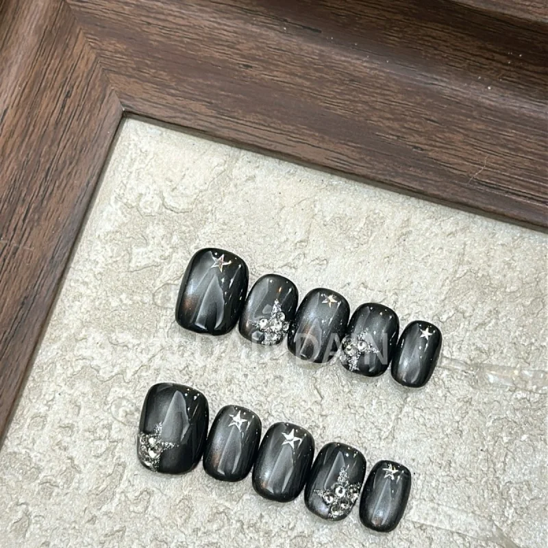 Express Your Bold Side with Black Pearl Press On Nails - Easy to Apply, Long-Lasting