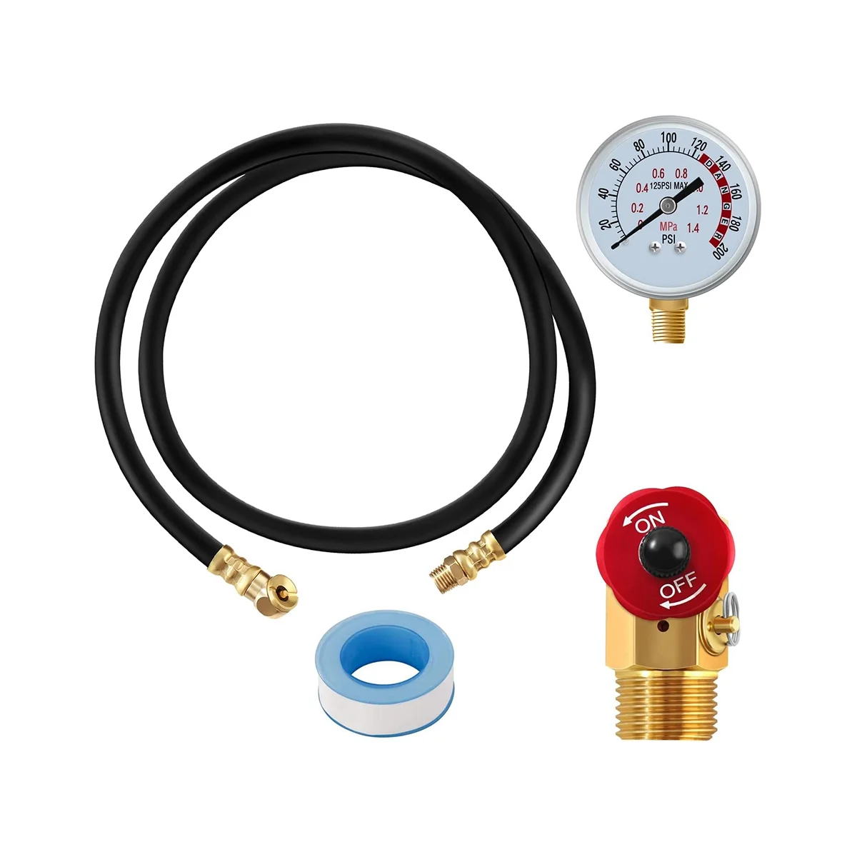 Air Tank Valve Kit with Gauge,Come with 2 Inch Pressure Gauge 1/8 Inch NPT,4 Ft Air Hose 1/4 Inch Knob Air Tank Manifold