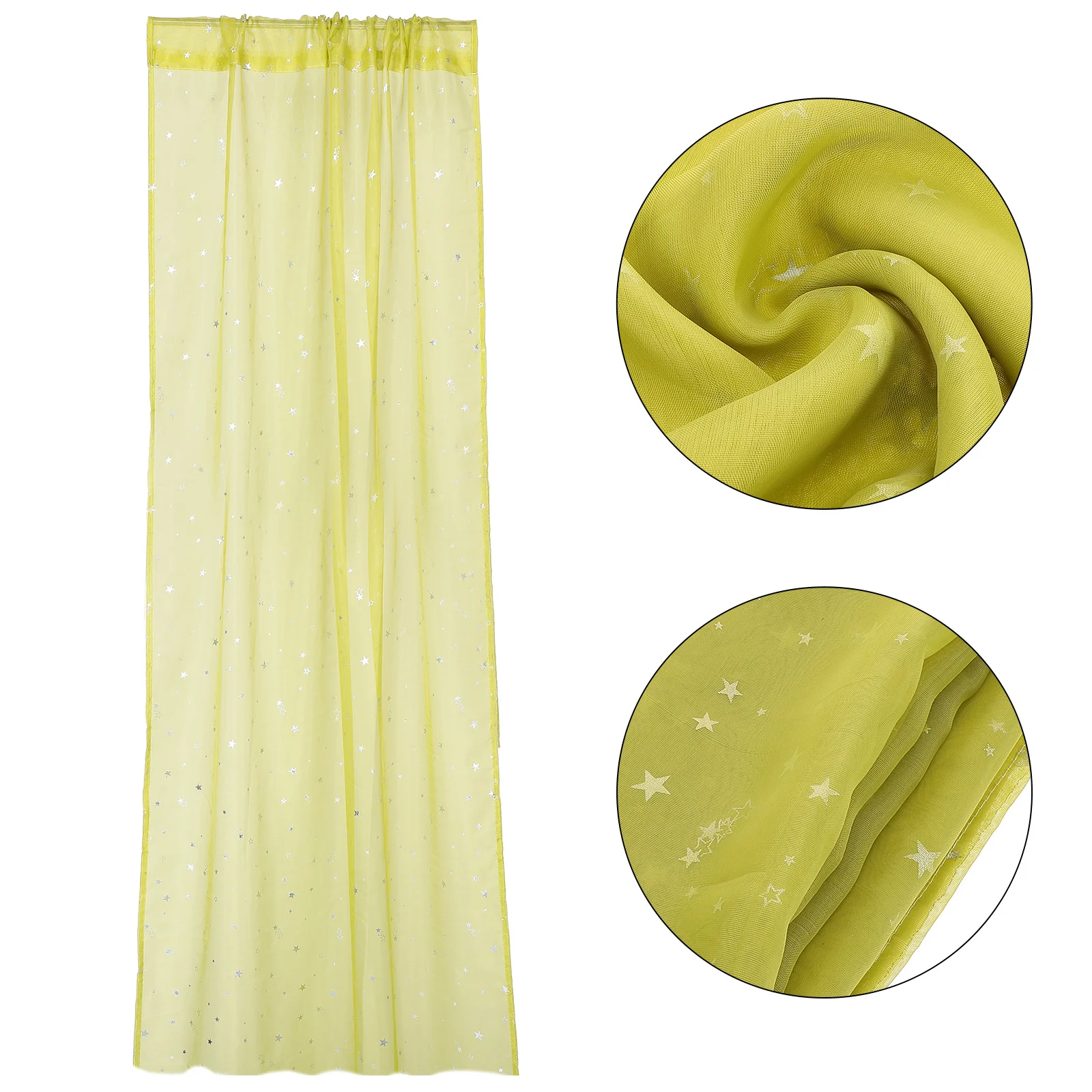 

1pcs Silver Foil Star Print Sheer 100X270Cm Green Polyester Window Tulle Romantic Bedroom Decor For Kids Room Voile Curtains