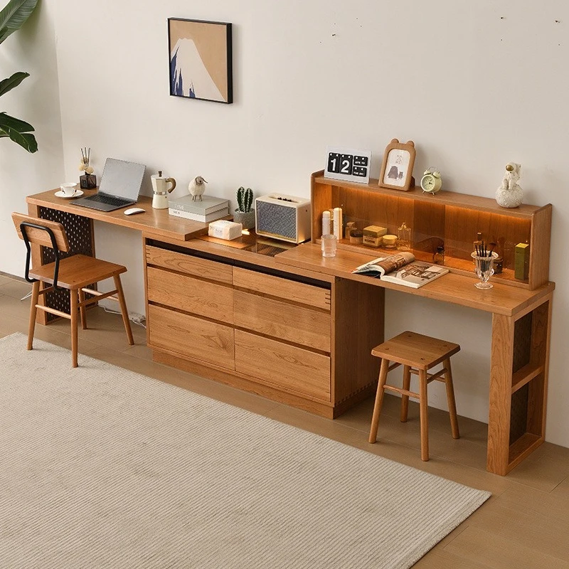 Cherry Wood Solid Wood Dresser Chest of Drawers Integrated Removable Desk Bedroom Bedside Cabinet Dressing Table Storage Cabinet