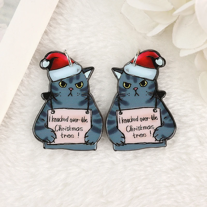 8Pcs Christmas Animal Charms Acrylic Cake Ghost Cats Pendant For Necklace DIY Making Accessories