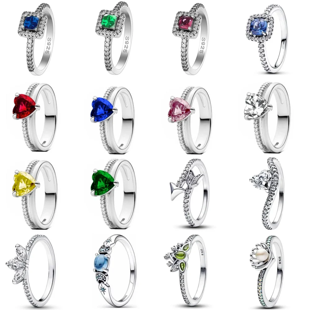 

Серебро 925 пробы, красный, розовый, синий, квадратный драгоценный камень в форме сердца, размер 6, 7, 8, 9, кольцо с жемчугом в форме ракушки, свадебная мода, элитные ювелирные изделия для женщин