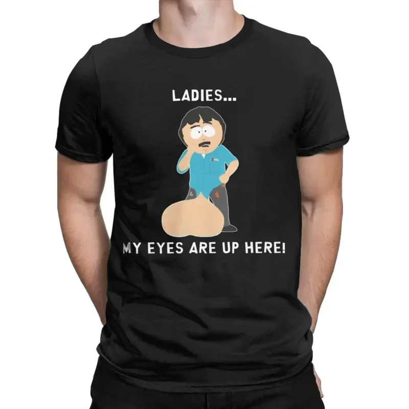 Men's T-Shirt Southpark Pure Cotton Tees Short Sleeve Randy Marsh Ladies My Eyes Are up Here T Shirts O Neck Tops Printed