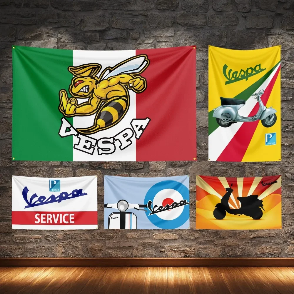 Vespa Service Moto Flag Polyester Digital Printing Italian Motorcycle Banner For Decoration