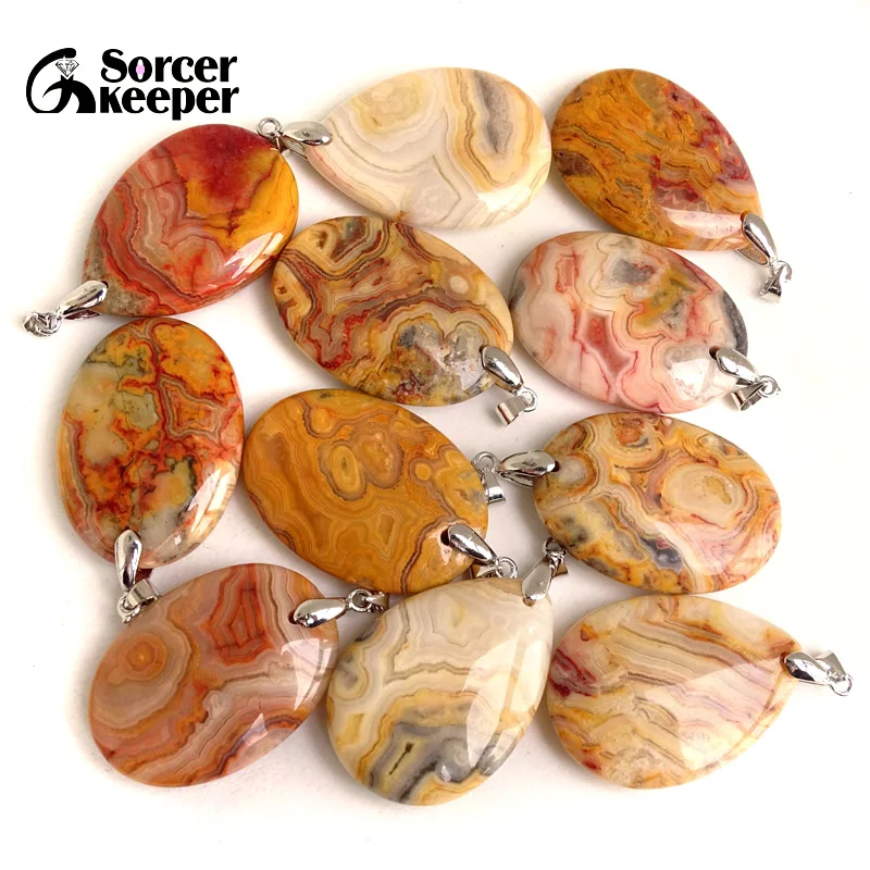 High Quality Pendentif Real Natural Crazy Lace Agate Stone Pendant Chains Necklace For Women's & Men's Jewelry Making BK996H