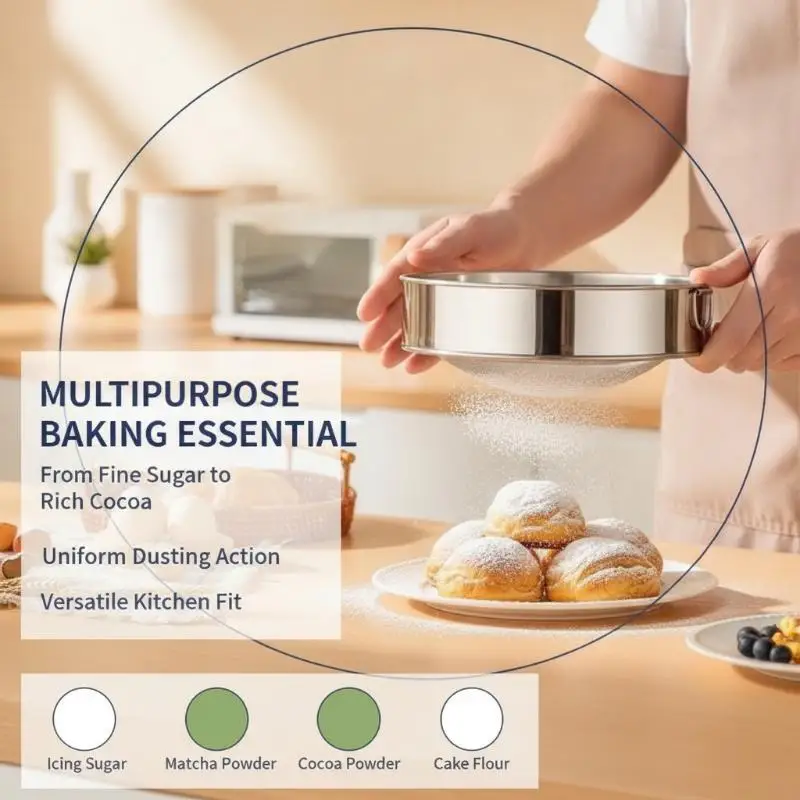 Round Kitchen Flour Sieve Ultra-fine 40/60 Mesh Food Safe Sifter for Baking Cake Bread Pastry Making