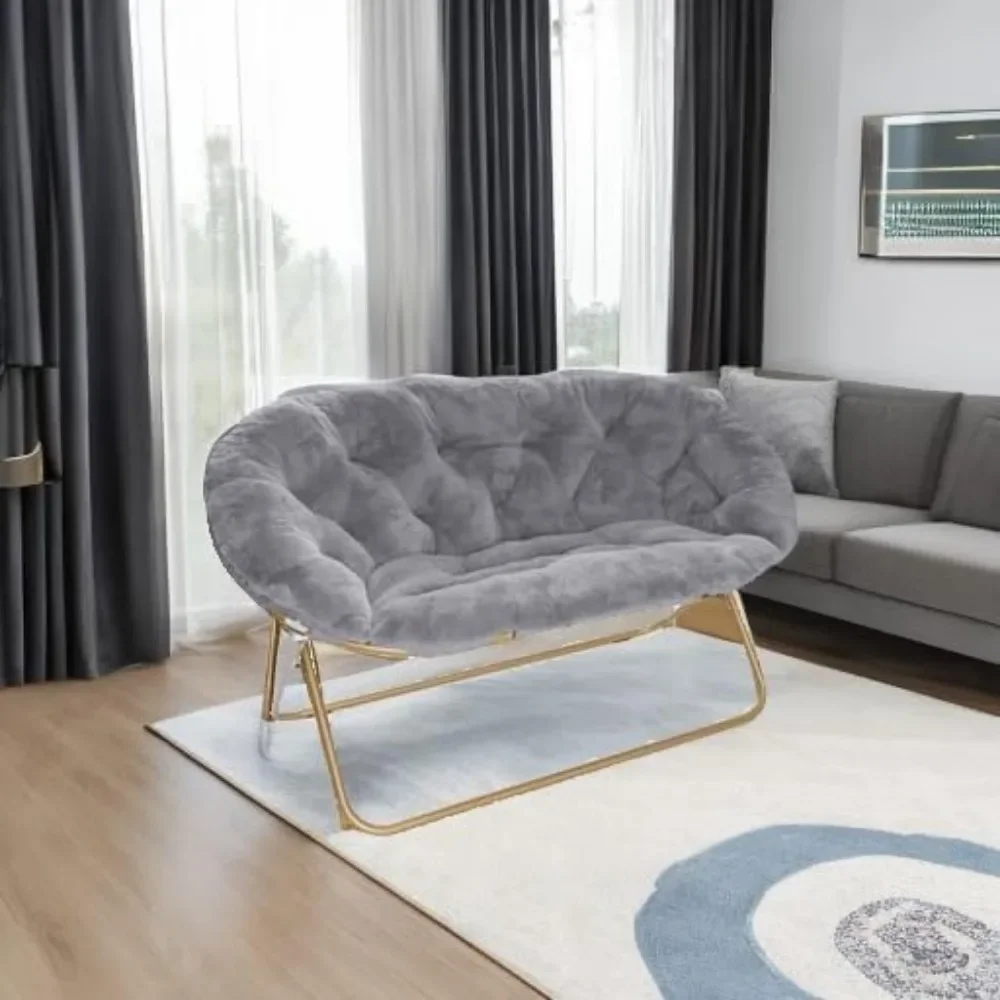 

Double Cozy Chair/Faux Fur Saucer Chair for Bedroom/X-Large Loveseat, Grey