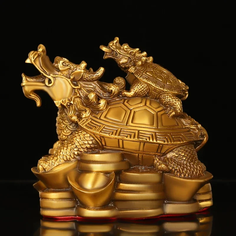 Copper Dragon Turtle Ornaments , Mother and Son Money Treasure Turtle Living Room Office Decor