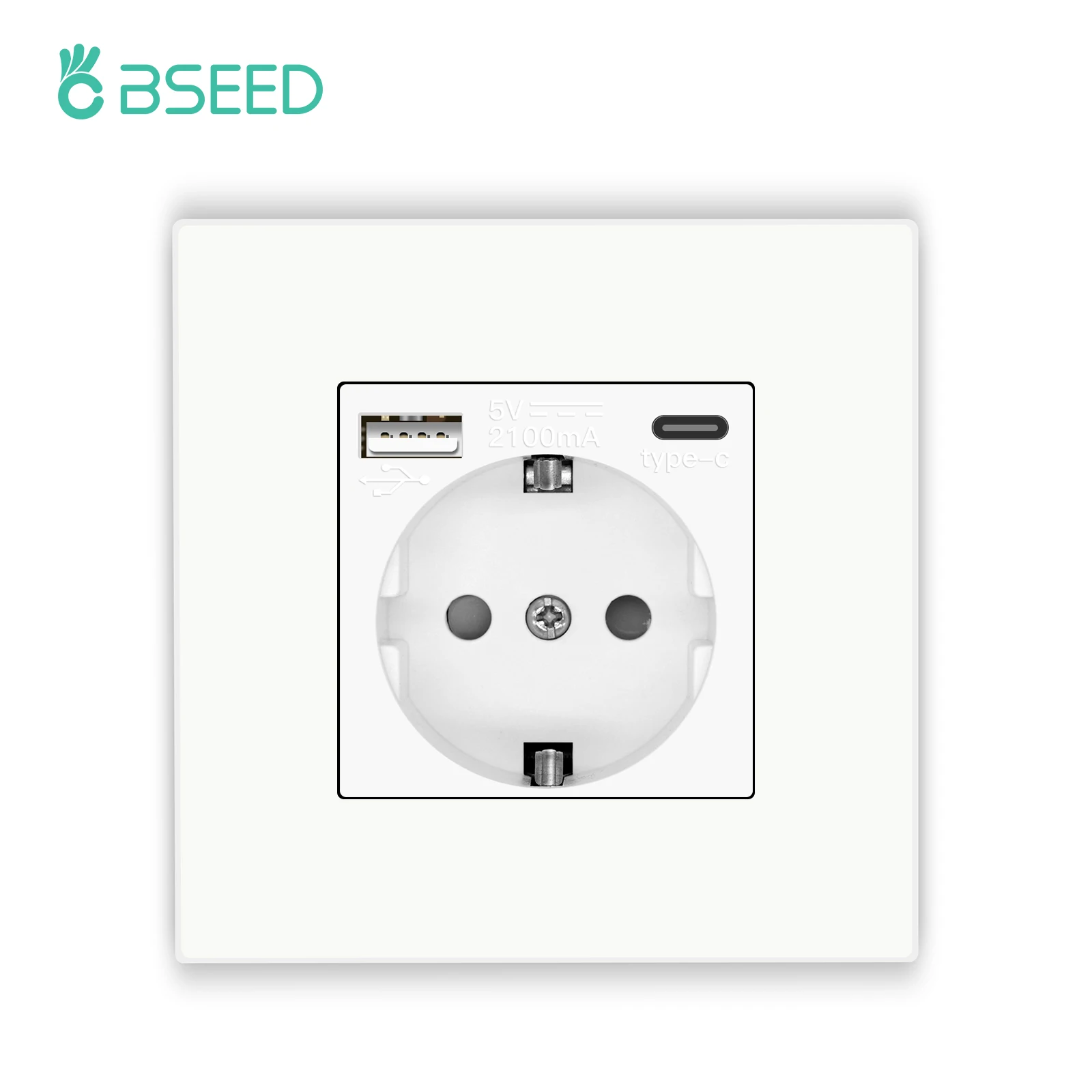 BSEED Light Switch With EU Wall Sockets Home Wall Switches 1/2/3Gang 1Way Backlight Plastic Frame Panel USB Charge Wall Sockets