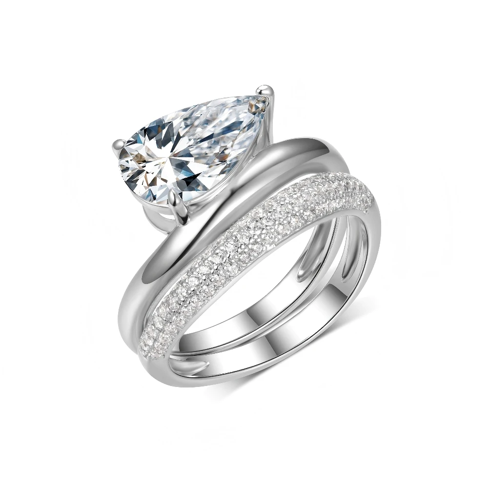 

S925 Silvery 4CT Teardrop Moissanite 2pcs Ring Set Fine Jewelry Suitable for Anniversary and Wedding Jewelry Gifts