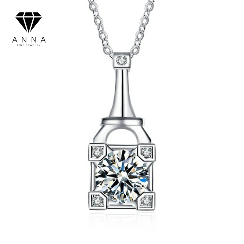 

Classic Eiffel Tower 1CT Real Moissanite Diamond Necklace for Women Engagement Pt950 925 Sterling Silver Wedding Fine Jewelry