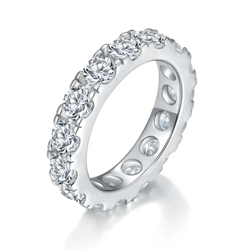 Linkerlove Eternity Black Moissanite Wedding Band S925 Sterling Silver for Women Gold Plated Diamond Promise Ring Fine Jewelry