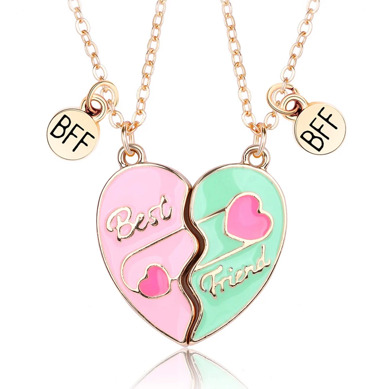 2PCS Matching Magnet Necklace for Best Friend 2, Puzzel Heart Friendship BFF Pendant Necklaces Gifts for Boys Girls Sisters