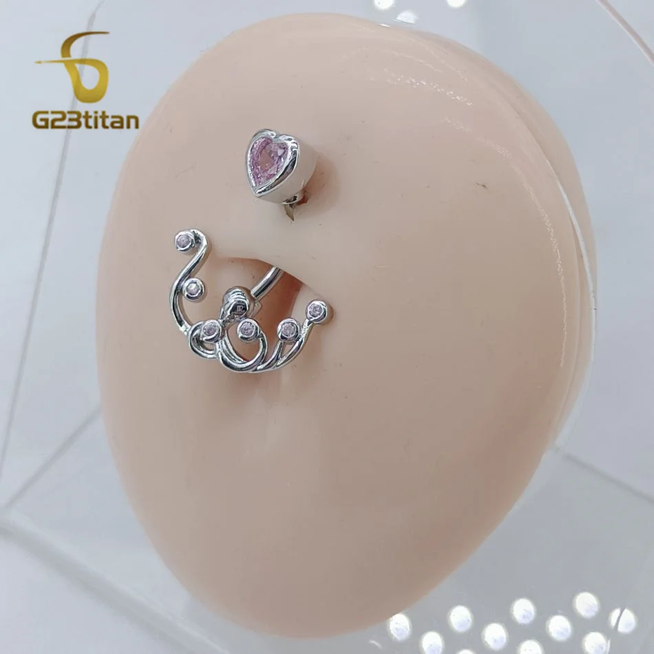 Silver Color Octopus Navel Rings Pink Zircon F136 Titanium 14G Curved Barbell Nombril Body Piercing Women Belly Button Jewelry