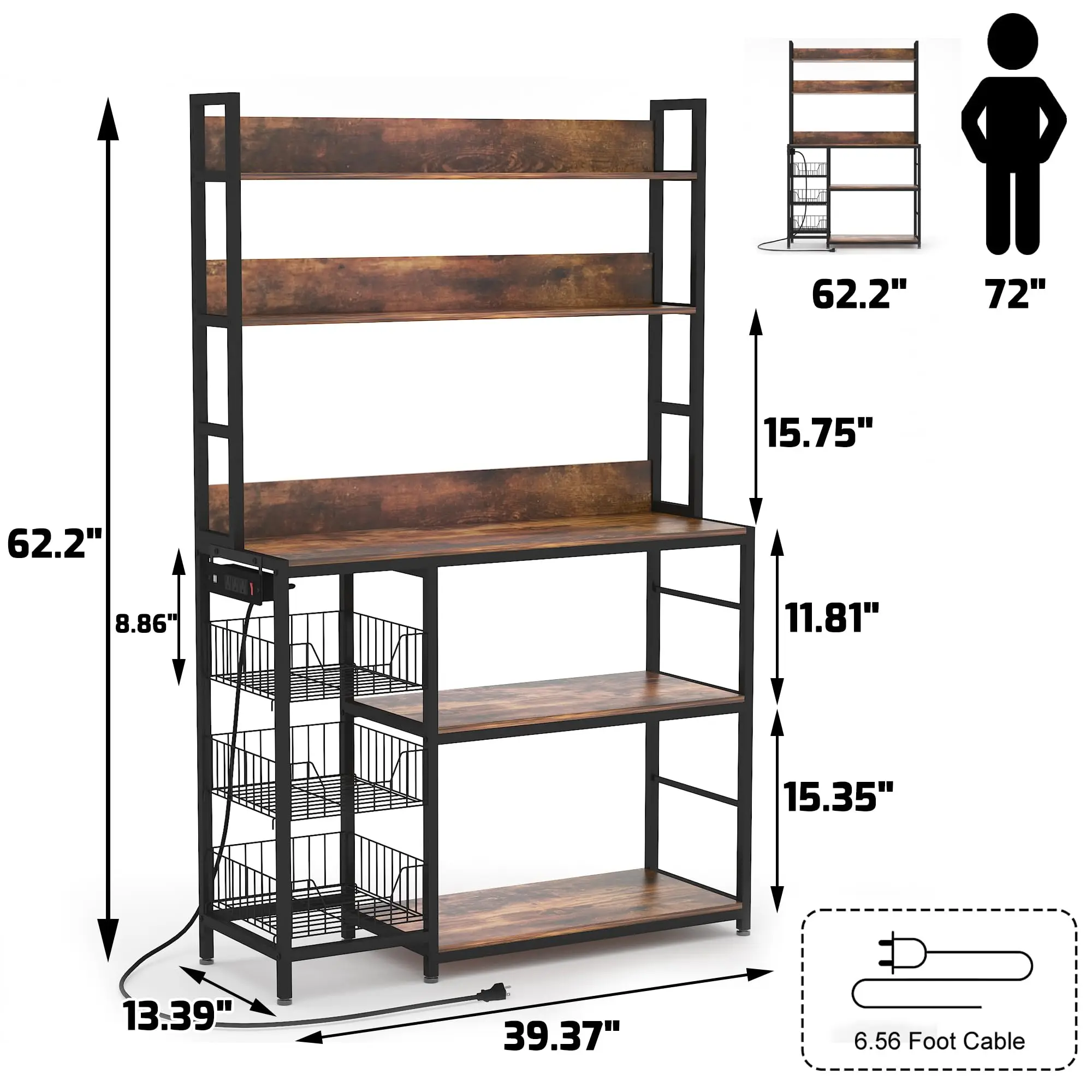 5-Tier Kitchen Baker Rack with Power Outlet