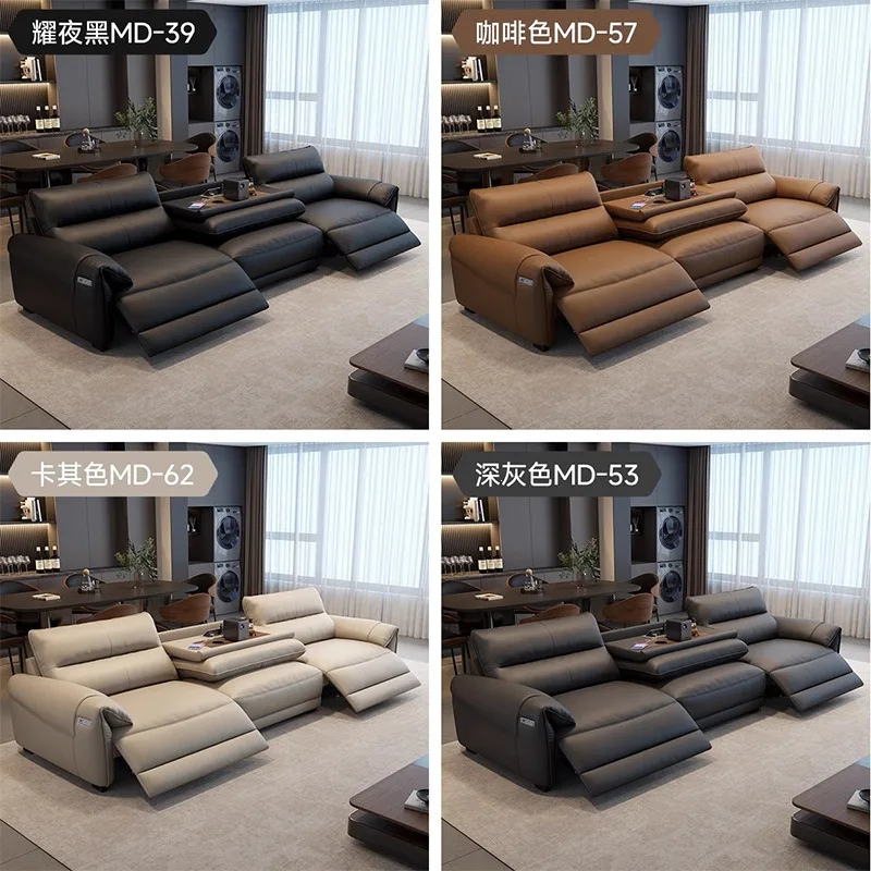 Electric functional sofa minimalist small apartment living room first layer cowhide first class space capsule straight row sofa
