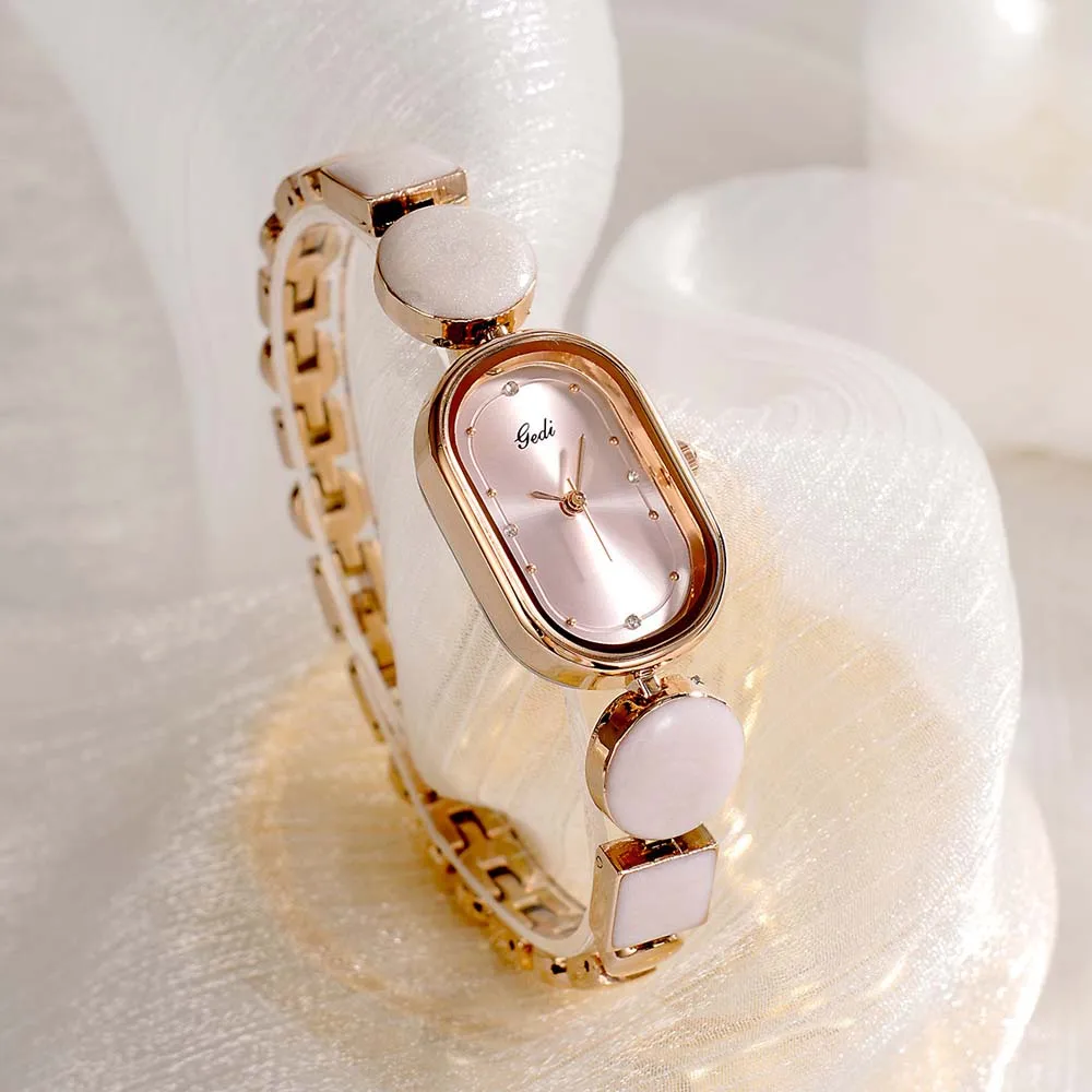 ساعة كوارتز نسائية من GEDI بسوار بيضاوي رائع وبسيط مع تصميم فريد من نوعه غير منتظم وفني ساعة كوارتز للسيدات