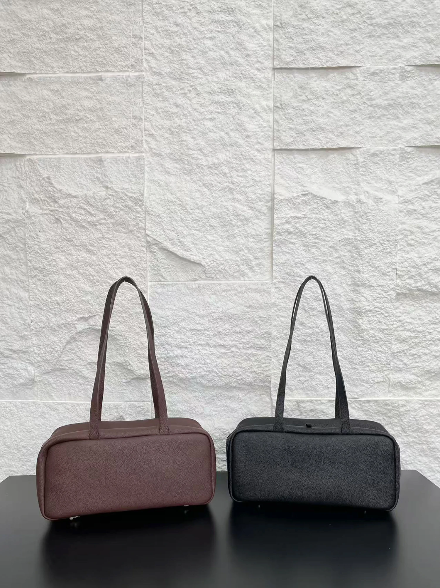 

Top Layer Cowhide Bowling Bag Women's oulder Tote Bag Casual Simple Sle Soft Handle Leather Bag Rectangular ape