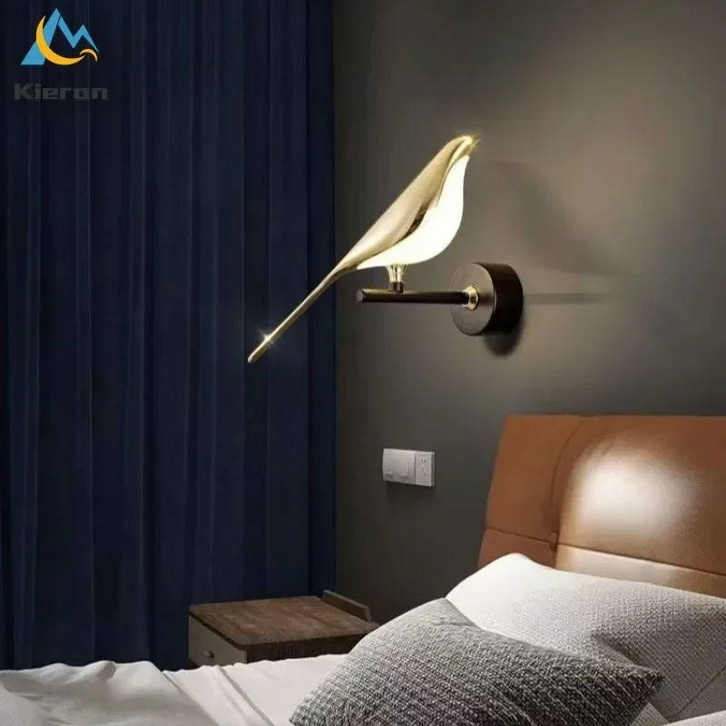 Nordic Modern Rotatable Bird LED Wall Lamp Bedroom Study Restaurant Bedside Wall Lamps Living Room Decoration Magpie Wall Lights