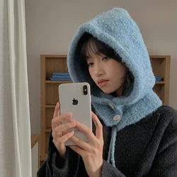Starry Sky Blue Balaclava Hat Scarf Integrated Women's Autumn and Winter Warm Ear Protection Hooded Scarf Knitted Wool Hat