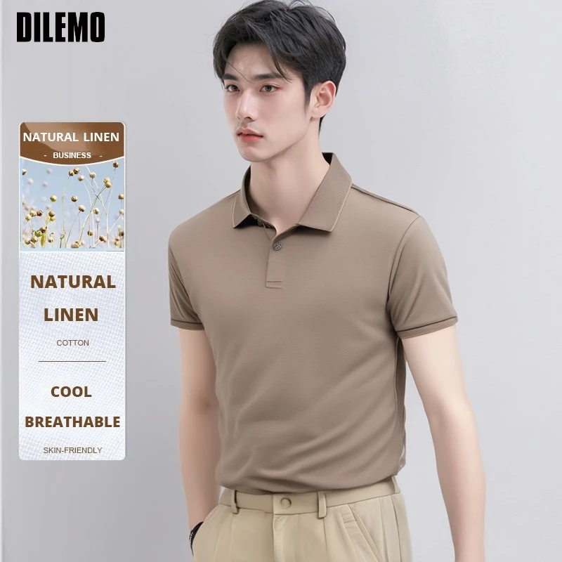 

High End With Linen Summer Neck Luxury Brand Casual Men's Polo Shirts Designer Short Sleeve Tops Fashions Men Clothing