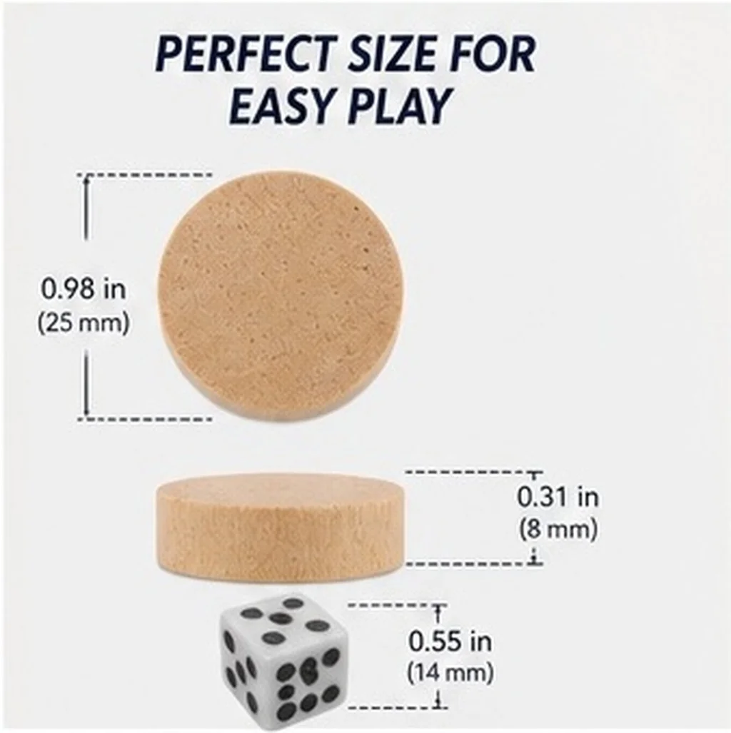 1Set Natural Wood Backgammon Pieces Checkers Chess Set Portable Lightweight Round Game Components for Travel Home Office Board