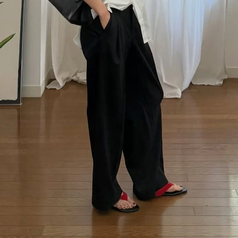 2026, lady's ruffled edge irregular wool blend suit pants, versatile wide-leg pants, high-quality business straight-leg pants,