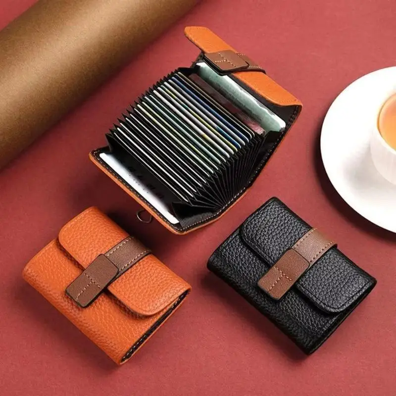 Pebbled PU Leather Card Holder Multiple Slots Secure Buckle Closure For Daily Use Business Travel Slim Card Organizer