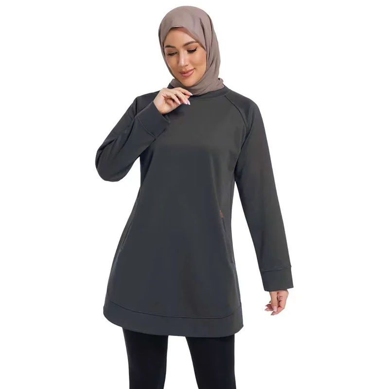 Muslim Solid Color Hoodie Sportswear Simple Style Breathable And Quick Drying Suitable For Outdoor Sports Wear