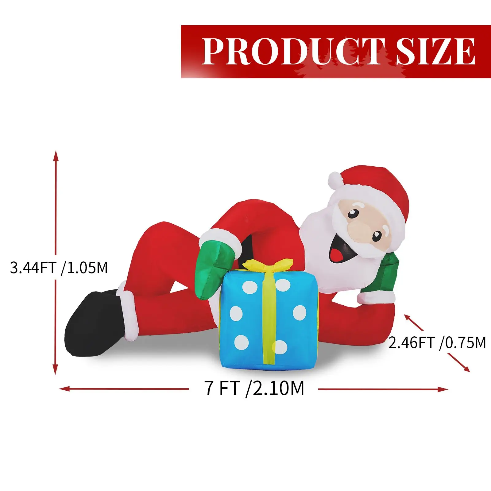 7FT Lighted Christmas Inflatable Decoration, Santa Lying on Floor, Funny Blow Up Yard with Built-in LED for Holiday Party Front