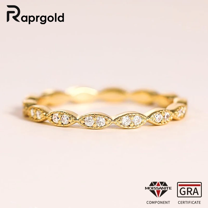 

RAPRGOLD 1.5mm Round Moissanite Full Eternity Band Ring for Women Anniversary Engagement Wedding Stacktable Fine Jewelry Gifts
