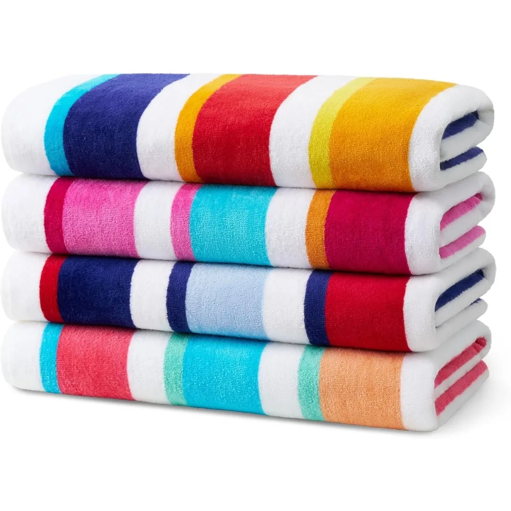 

Large Cotton Beach Towels Soft Absorbent Multicolor Stripe Pool 30x60 4 Pack
