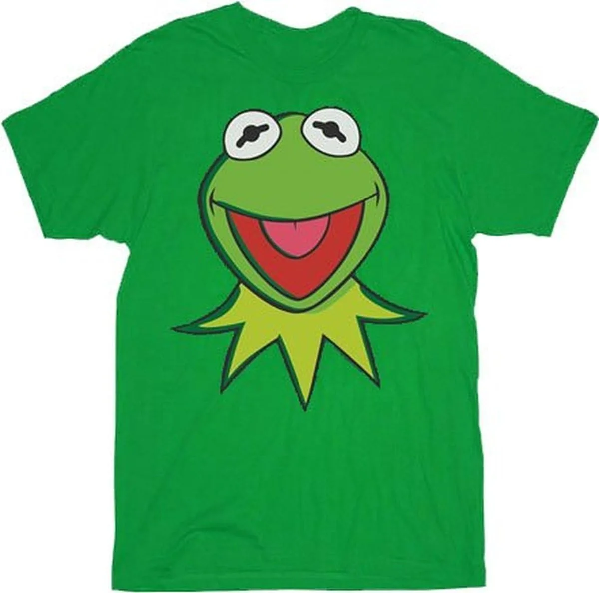 Sesame Street The Muppets Kermit The Frog Face and Collar Adult Green T-Shirt Short Sleeve Graphic T-Shirt
