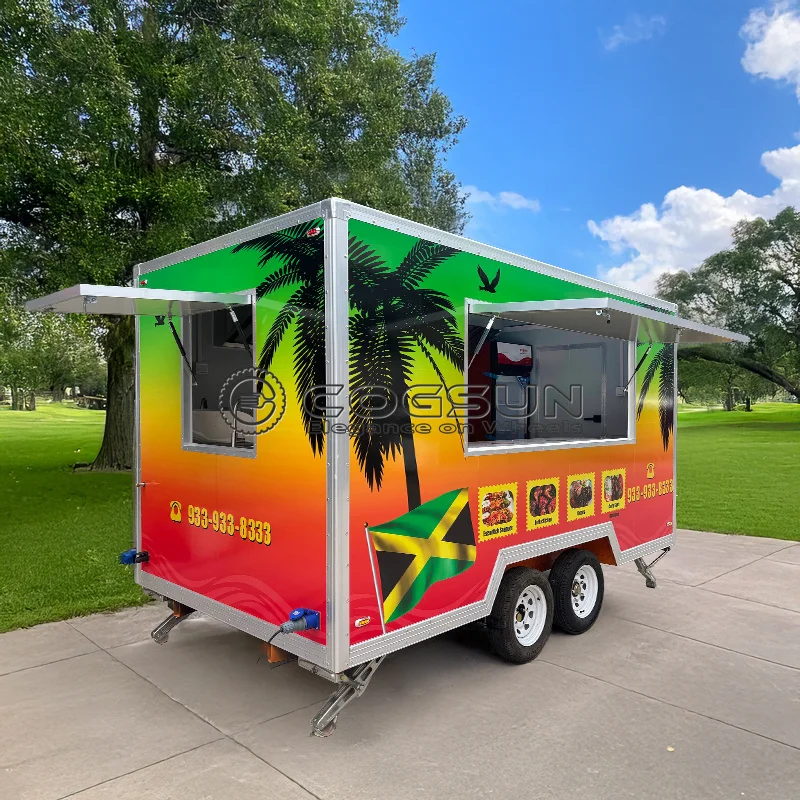 

COGSUN BBQ Pizza Trucks Custom Food Trailer Deep Fryer Fast Food Trucks Street Mobile Food Trailer with Full Kitchen Equipments
