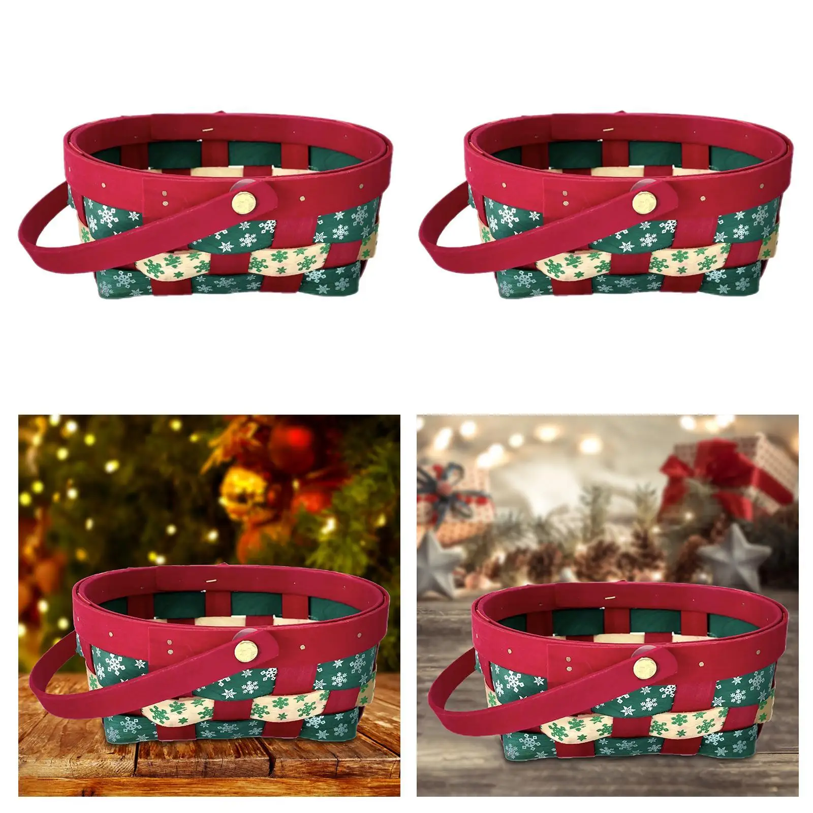 Cesta de regalo de Navidad, cesta de recuerdo de fiesta, suministros para fiestas, cesta de dulces reutilizable, adorno vacío, cesta de mano de Navidad multiusos
