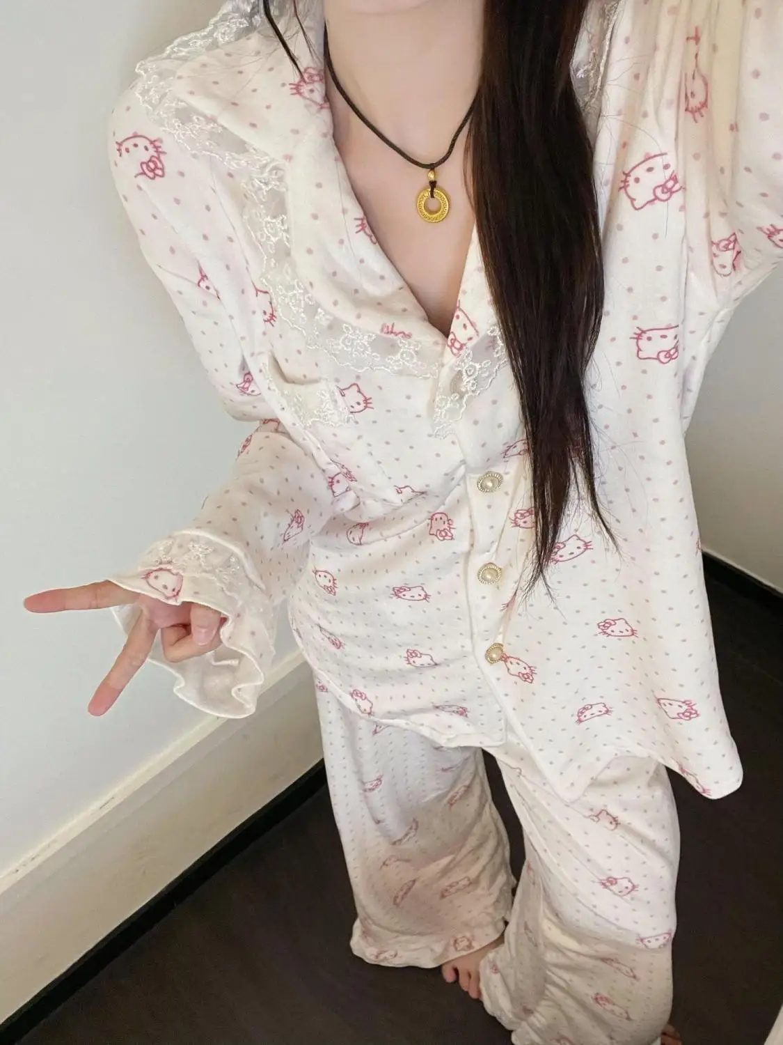 

Sanrio Hello Kitty женские пижамные комплекты для сна Kawaii мультфильм зимние штаны с длинными рукавами теплая одежда для сна De Rong домашняя одежда новинка