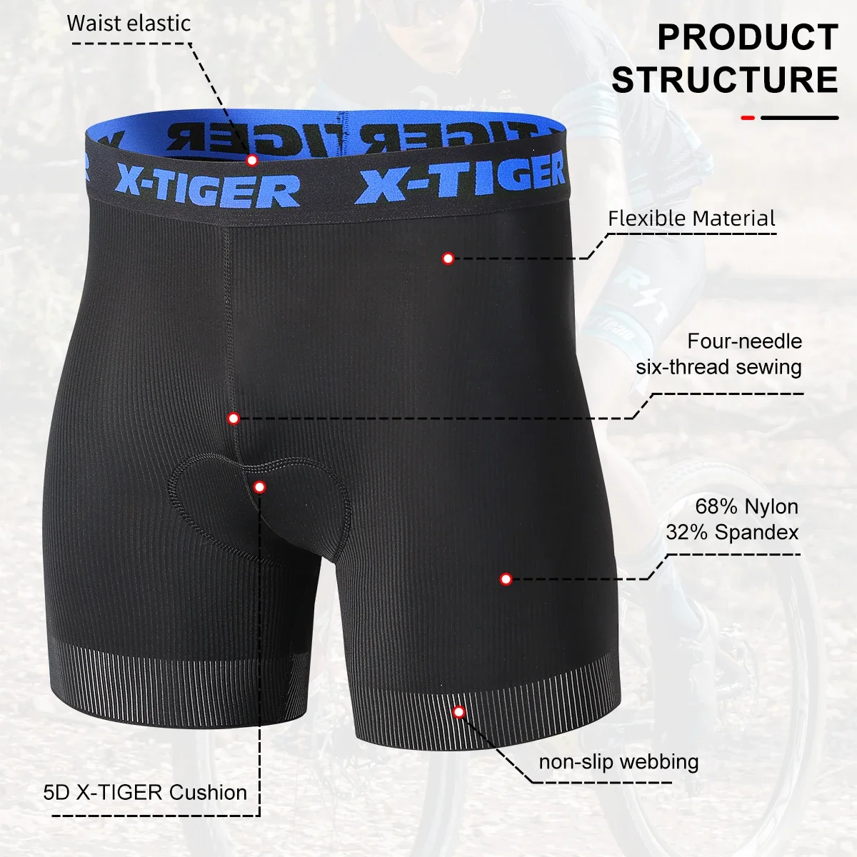 X-TIGER Cycling Underwear Blue Summer Pro Cycling Underpants Breathable Mesh 5D Silicone Seat Cushion Road MTB Bike Short