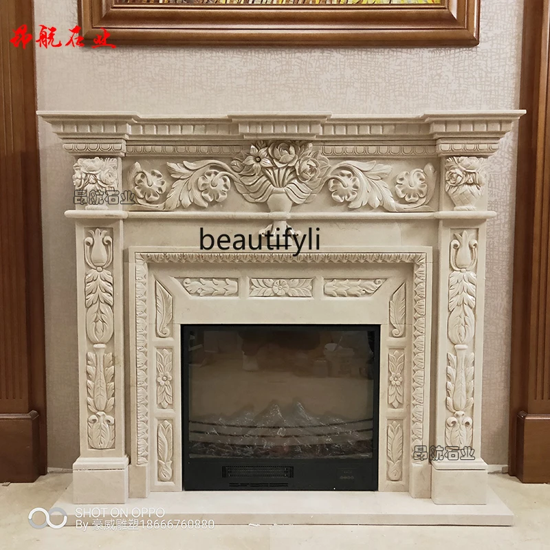 

Marble fireplace European stone carving fireplace TV cabinet decorative background mantel