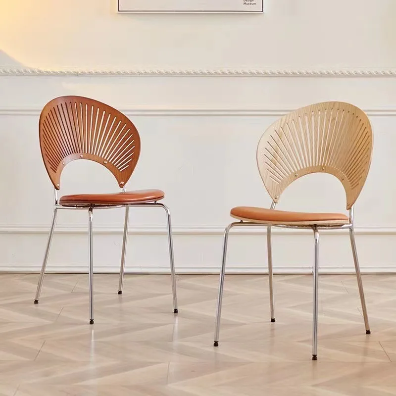 Nordic solid wood shell  dining chair home backrest stool French retro medieval simple dining table chair
