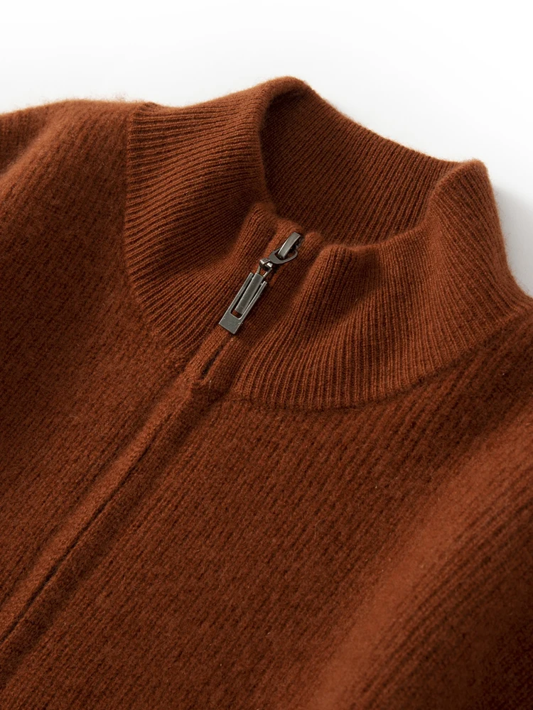 

TLOML Men's 100% Merino Wool Knitwear Mock Neck Half Zippers Striped Pullover Color Blocking Autumn Winter Cashmere Sweater Tops