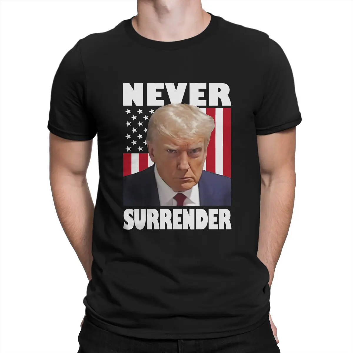 Trump Mugshot Never Surrender Magnet Man's TShirt 2024 Trump Shooting O Neck Short Sleeve 100% Cotton T Shirt High Quality