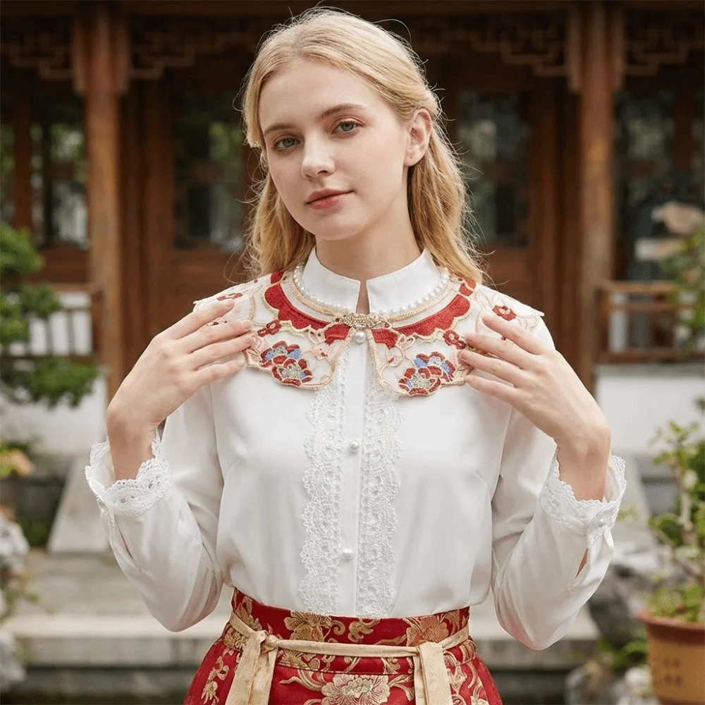 Retro Elegant Hanfu Shawl Floral Pattern Chinese Style Hanfu Shoulder Collar Vintage Decorative False Collar Photography Prop