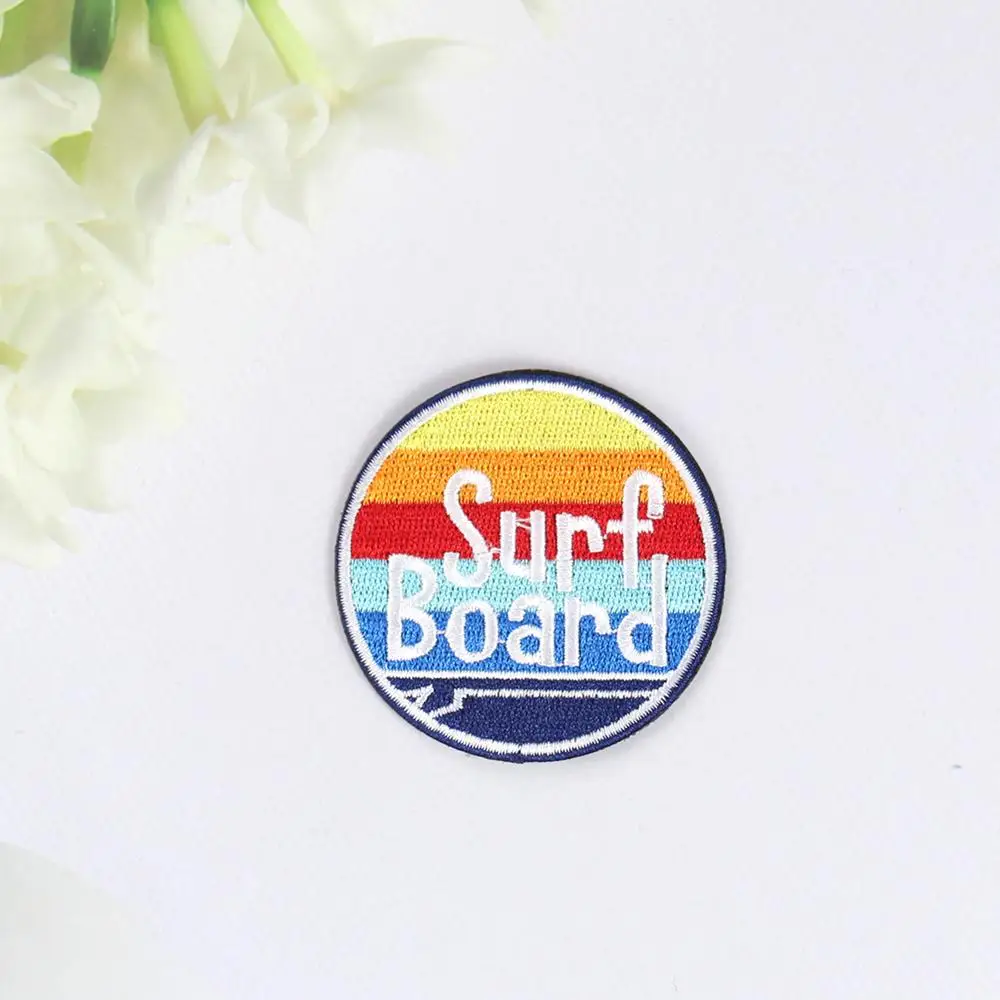 Cartoon Sea Wave Printed SURF BOARD High Quality Embroidered Patch Iron on Patches for Clothing DIY Kids Clothes Stickers Badges