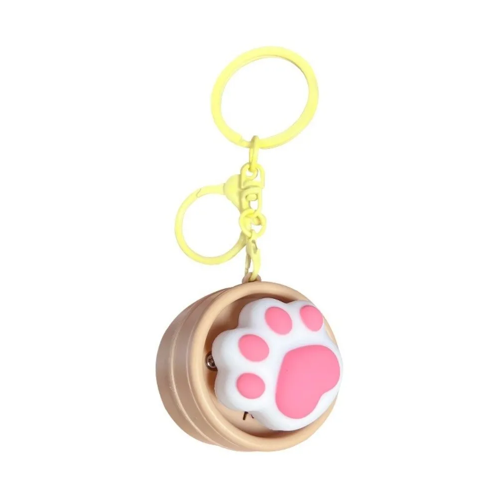 Light-up Press Keyboard Keychain Mini Rotational Sound Generation Button Clicker Keyring Cartoon Relaxed Steamed Bun Keyring