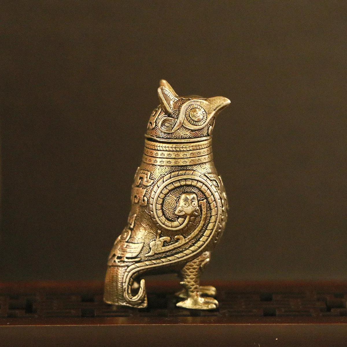 1PC Brass Fu Hao Owl Zun Antique Crafts desktop Decoration Small Ornaments Stall Copperware