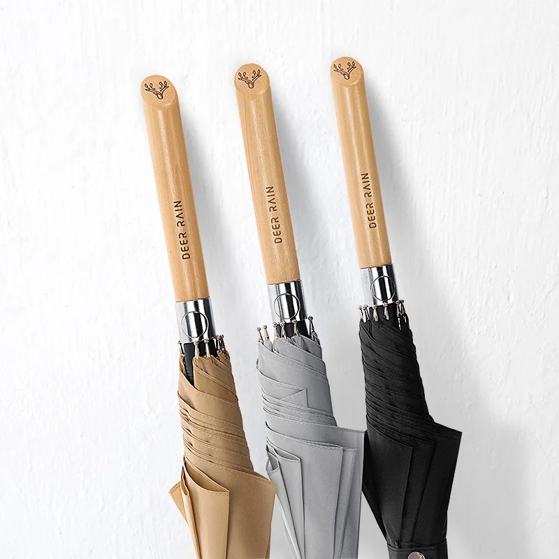 

Large Straight Umbrella with Beveled Wooden Handle, Windproof Waterproof Anti-UV Auto Open Manual Close for Rain Outdoor